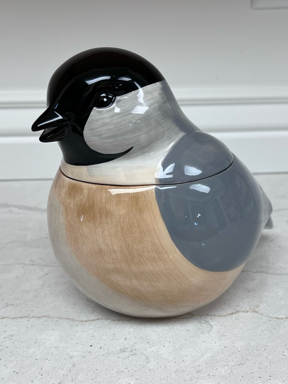 Beautiful gray bird ceramic canister jar